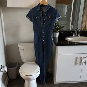 Denim Jumpsuit with Button Front
